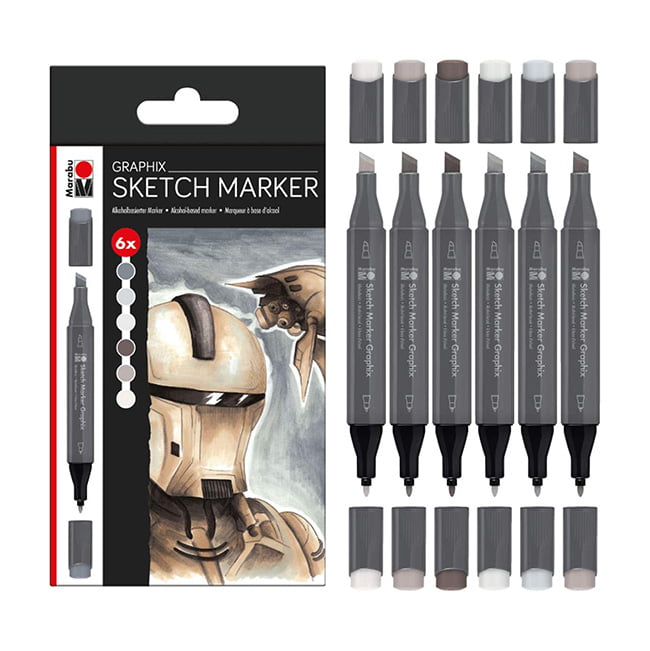 Marabu GRAPHIX SKETCH MARKER set of alcohol-based markers "ALPHA ROBOT" 6 pcs.