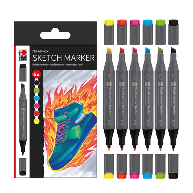 Marabu GRAPHIX SKETCH MARKER set of alcohol-based markers "HEAT" 6 pcs.