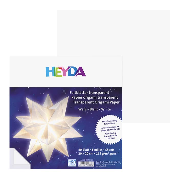 Transparent origami paper 115 g/m², 20x20 cm, 30 pcs. - WHITE
