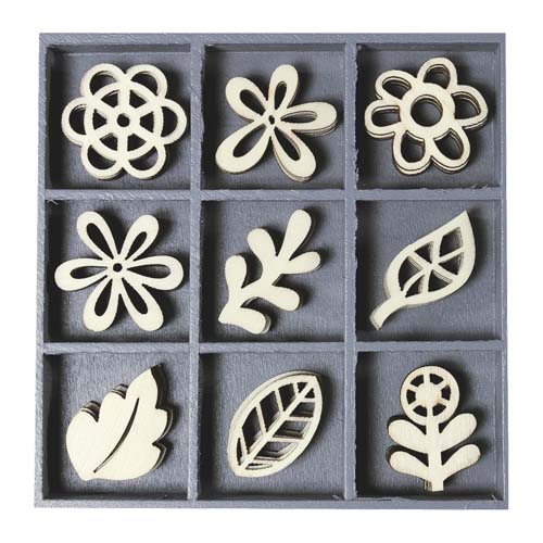 Wooden ornament set "Flowers, leaves" 45 pcs.