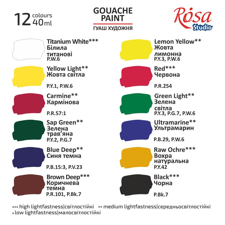 Rosa Studio guašu komplekts 12x40ml