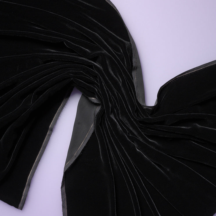 Black silk velvet fabric, 112cm, 82% viscose, 18% silk