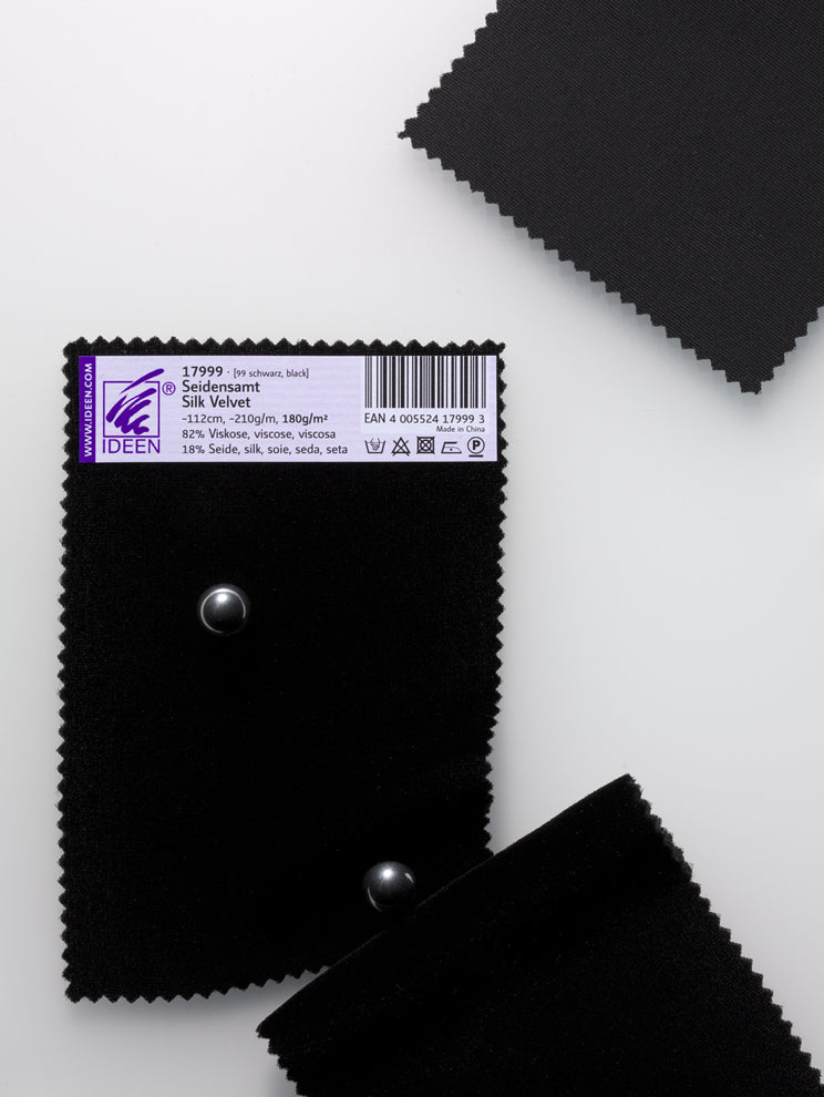 Black silk velvet fabric, 112cm, 82% viscose, 18% silk