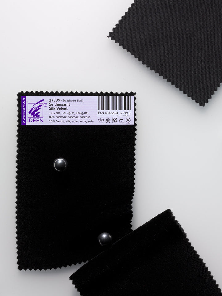 Black silk velvet fabric, 112cm, 82% viscose, 18% silk