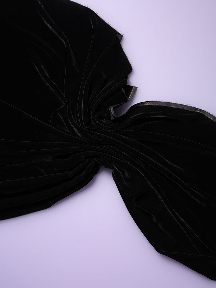 Black silk velvet fabric, 112cm, 82% viscose, 18% silk
