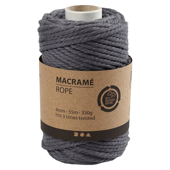 Macrame virve 4mm, 55m pelēka