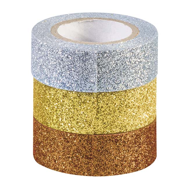 Decorative glitter tape 3m x 15mm gold / silver / copper