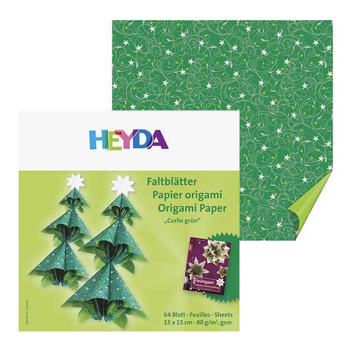 Origami paper with GREEN motif 80 g/m², 15x15 cm, 64 pcs.