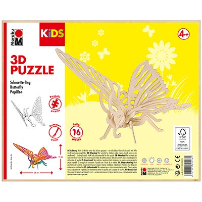 3D puzle koka Marabu Kids Butterfly 16 daļas